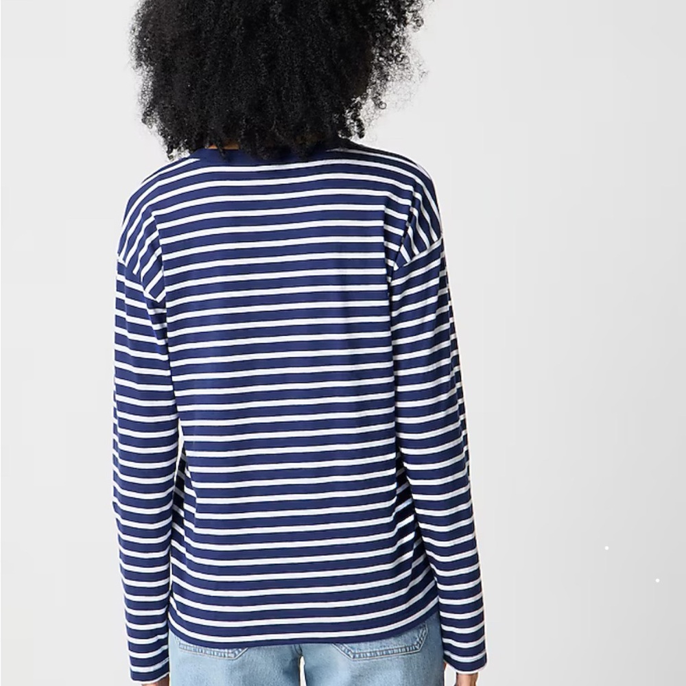 J Crew Navy/White Striped Women's Top-M - Picture 3 of 6